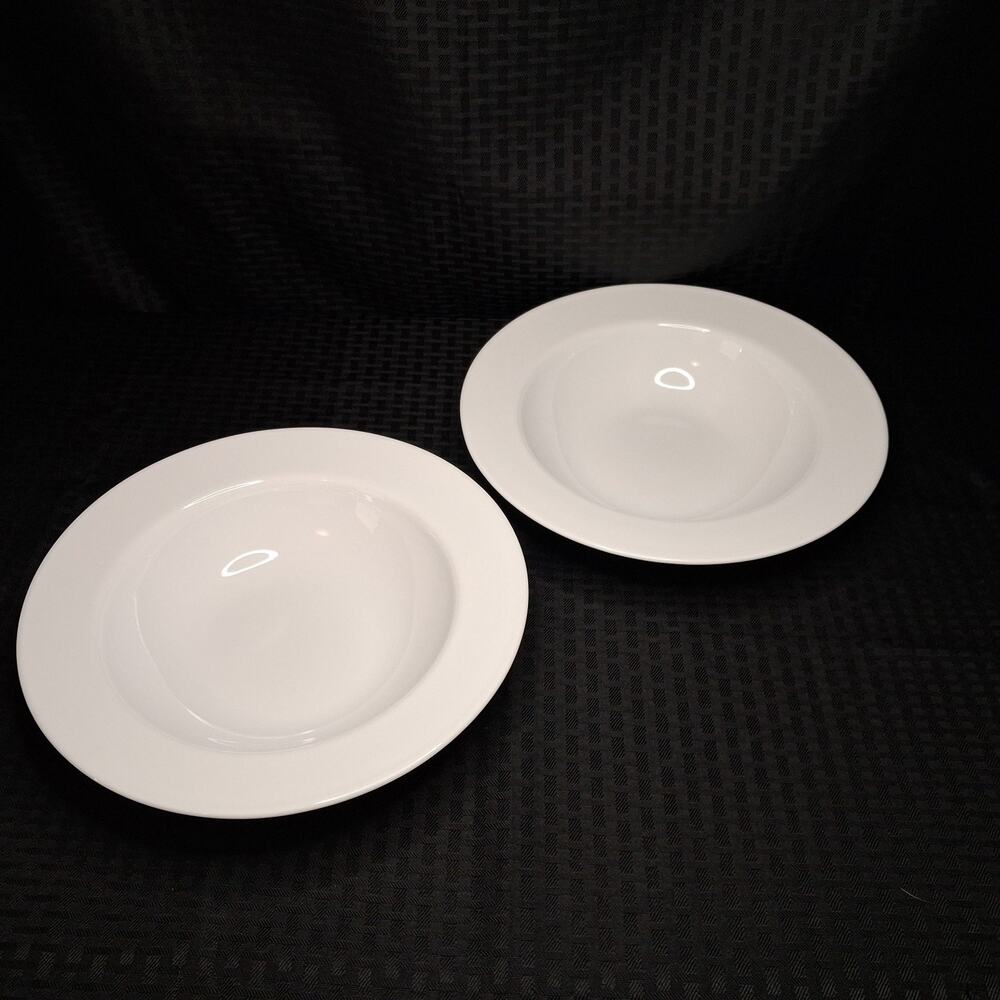 SET 2 LG.Corelle Vitrelle FLAT RIM PASTA MEAL BOWLS 10 3/4 X 2 Classic White EC